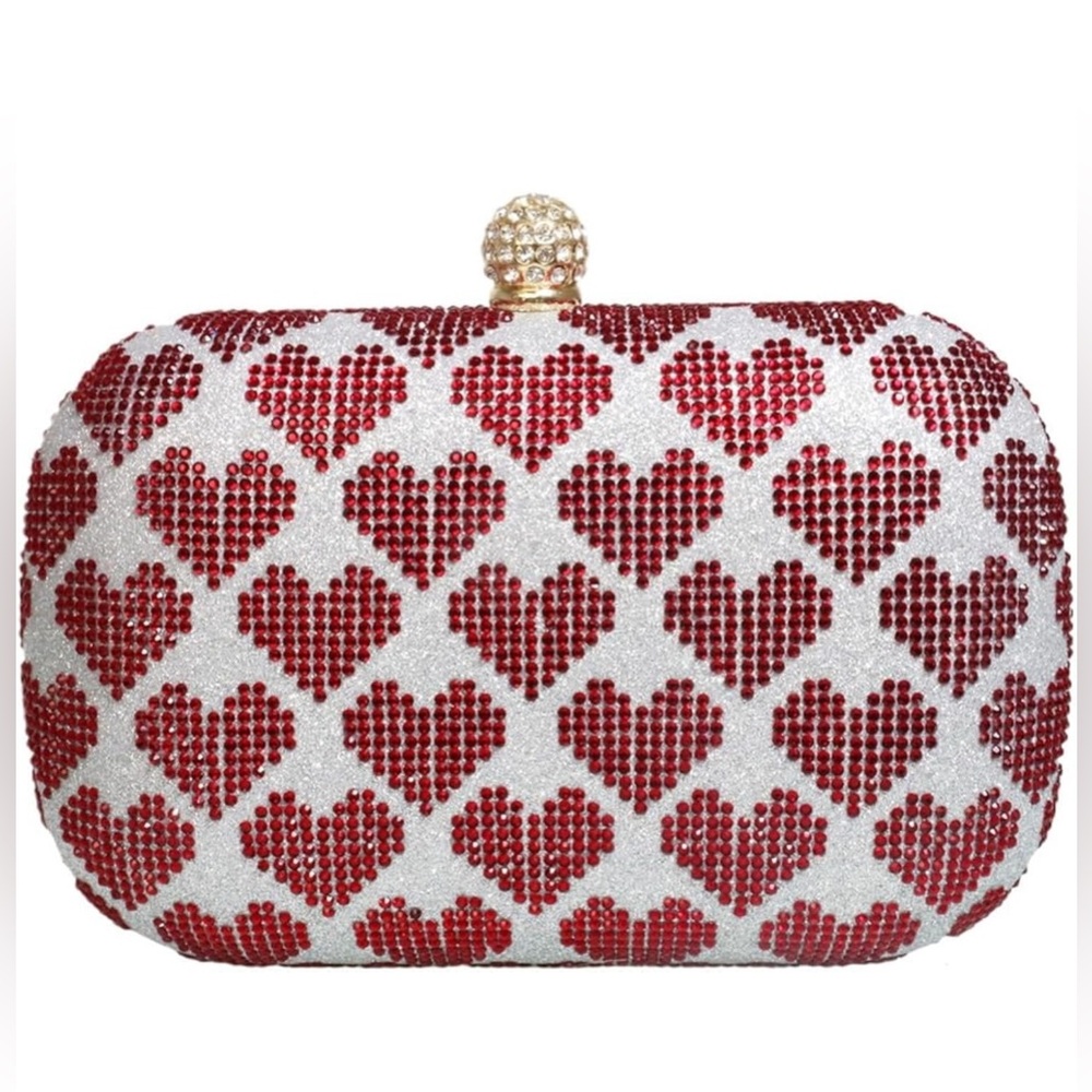 NWT- Evening Clutch w/Red Crystal Heart Pattern